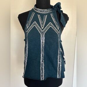 Free People Small Teal and Silver Embellished Women's Top 100% cotton